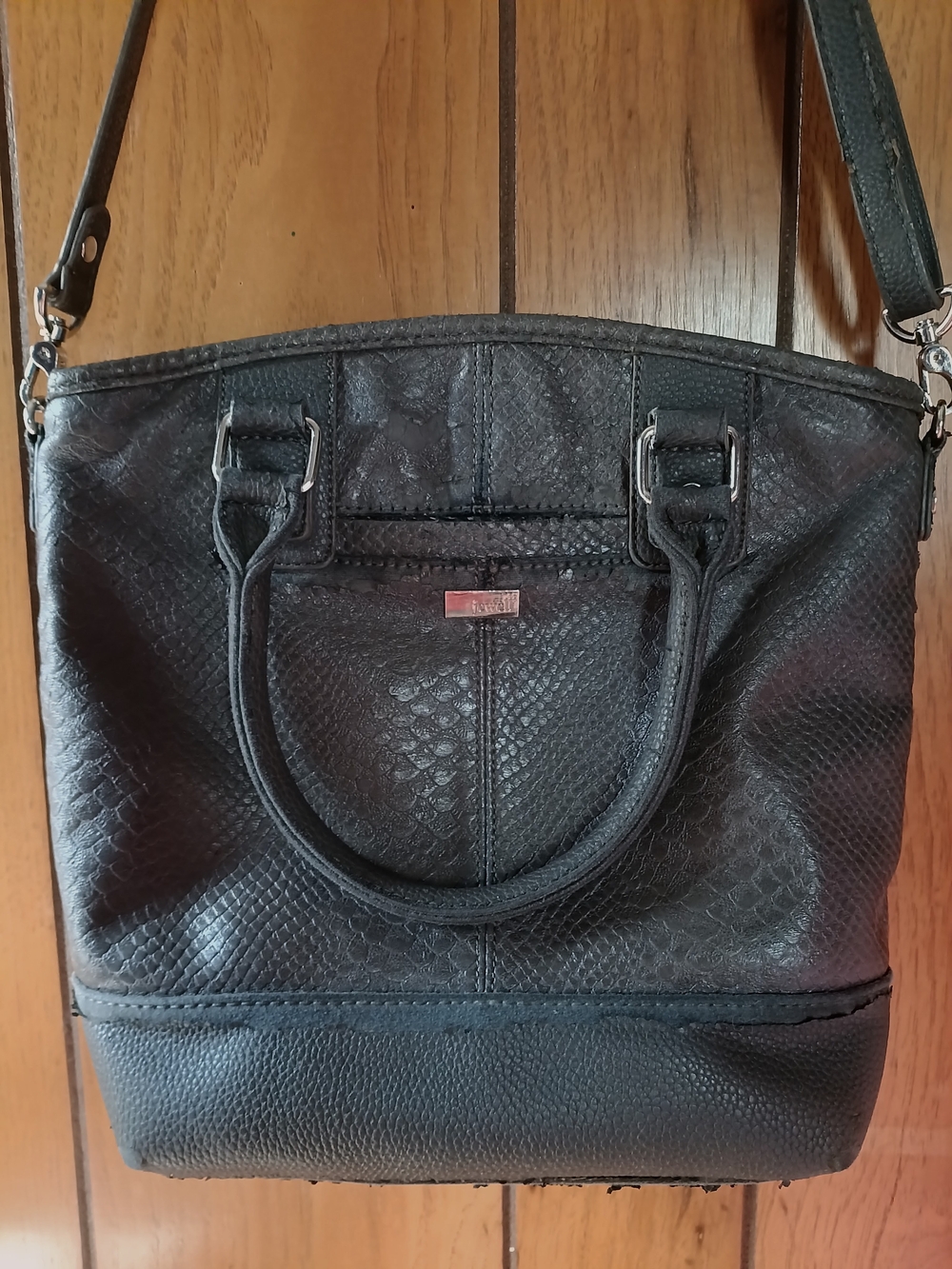 Black Textured Tote Bag with Shoulder Strap